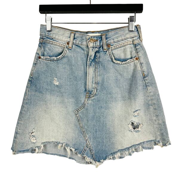 Zara Chewed Edge Denim Skirt Jean Blue Light Wash - S - Picture 1 of 5